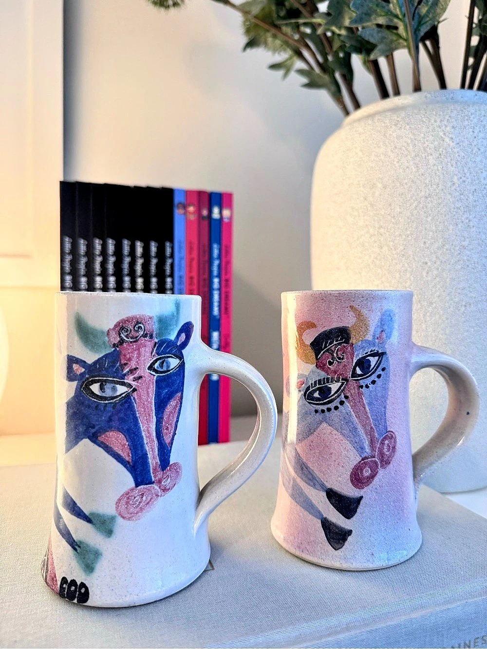 Whimsical Art Mugs | Blue & Pink Set of 2